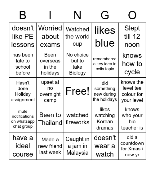 Finding out more about one another Bingo Card