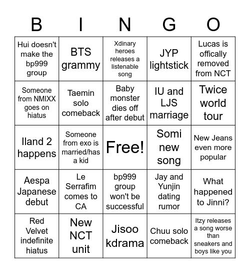 Kpop 2023 Bingo Card