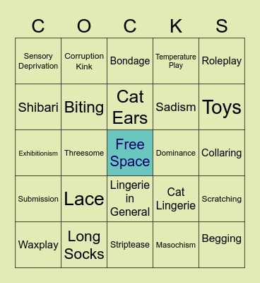 Finn's Kink Bingo Card