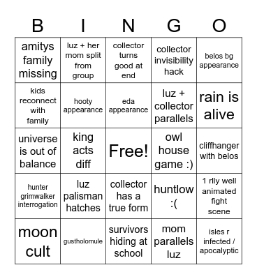 TOH S3 E2 Bingo Card