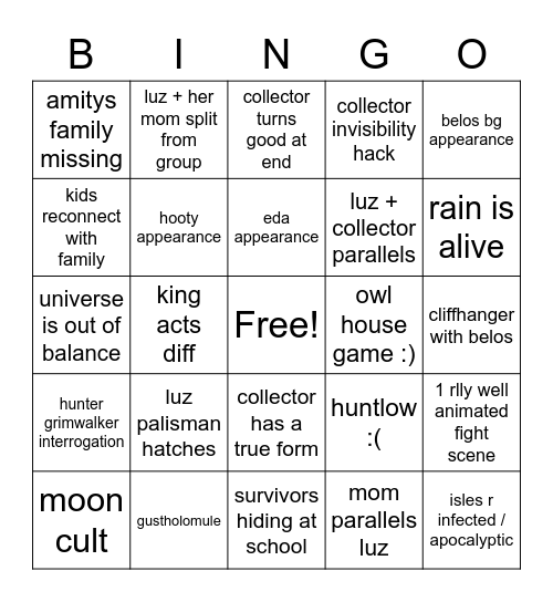 TOH S3 E2 Bingo Card