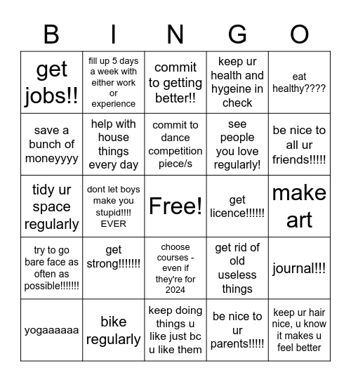 2023 resolutions - celebrate every time u complete a row!! Bingo Card