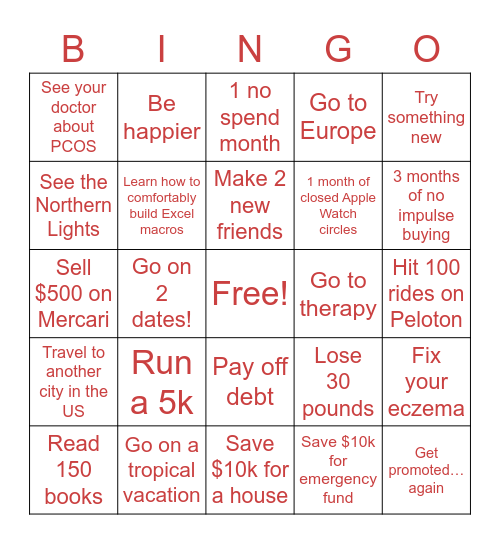 2023 Goals Bingo Card