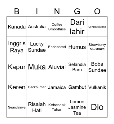 Hiyyih Bingo Card