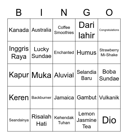 Hiyyih Bingo Card