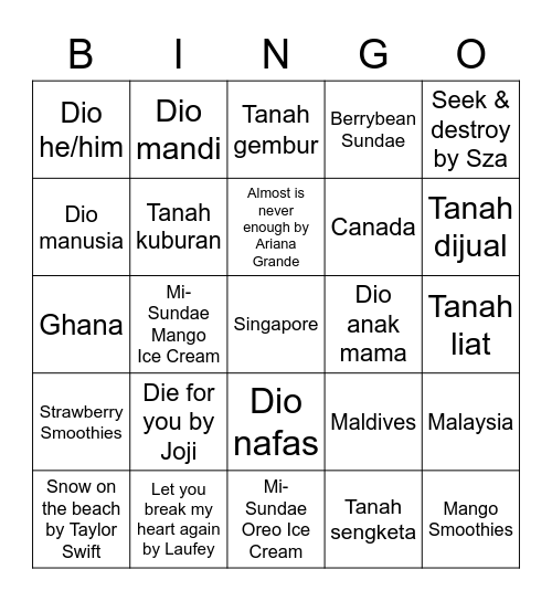 Mingyu Bingo Card