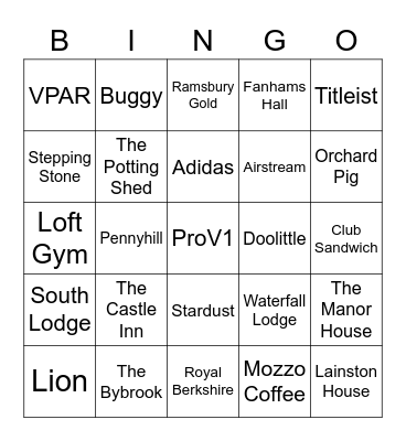 The Manor House Bingo Card