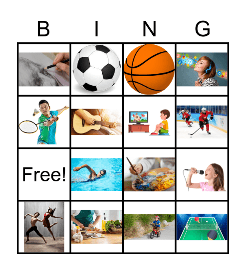 Hobbies Bingo Card