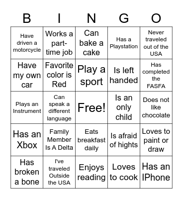 GETTING TO KNOW YOU Bingo Card