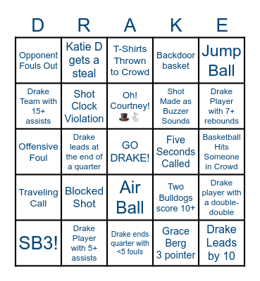 DRAKE WBB BINGO Card