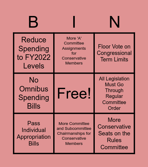 Kevin McCarthy Broken Promise Bingo Card