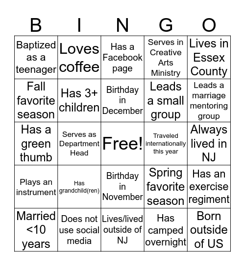 Diaconate Fellowship Bingo Card