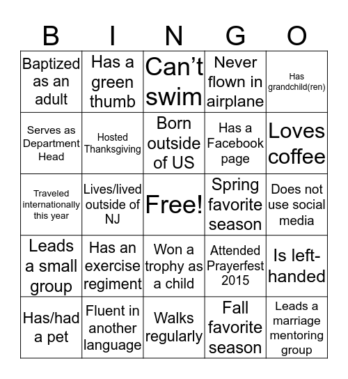 Diaconate Fellowship Bingo Card