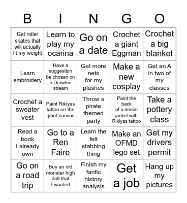 Julia’s 2023 Bingo Chart Bingo Card