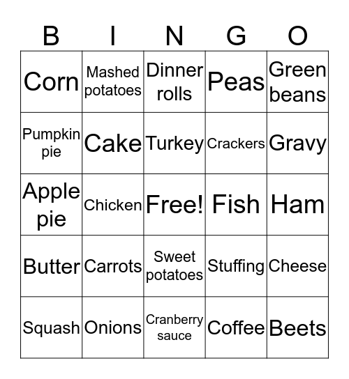 Thanksgiving Dinner Bingo Card