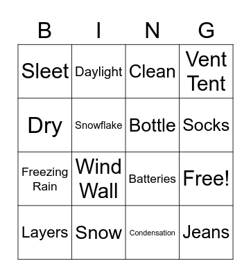 Winter Weather Bingo Card