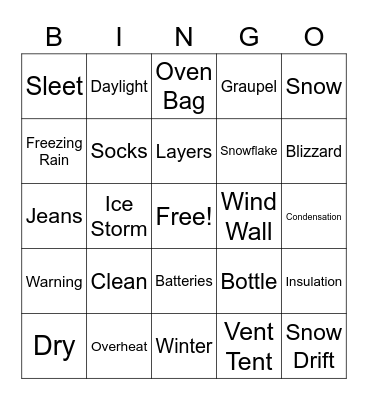 Winter Weather Bingo Card