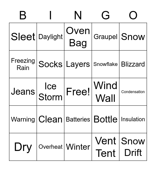 Winter Weather Bingo Card