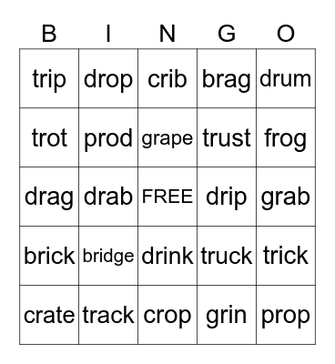 R Blends Bingo Card