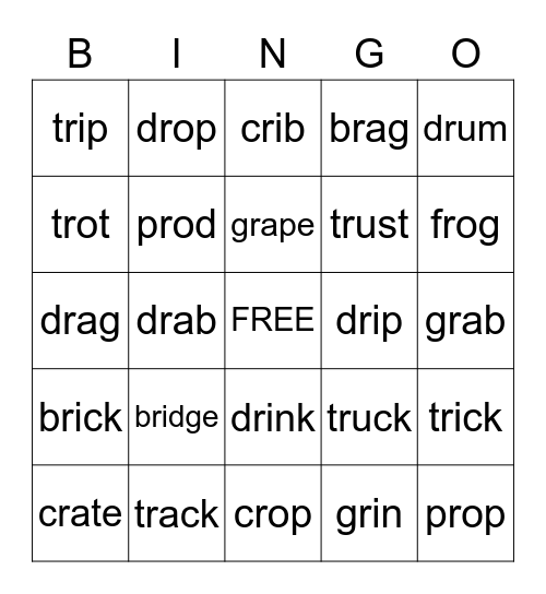 R Blends Bingo Card