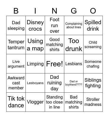 People watching Bingo Card