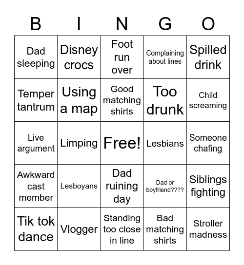 People watching Bingo Card