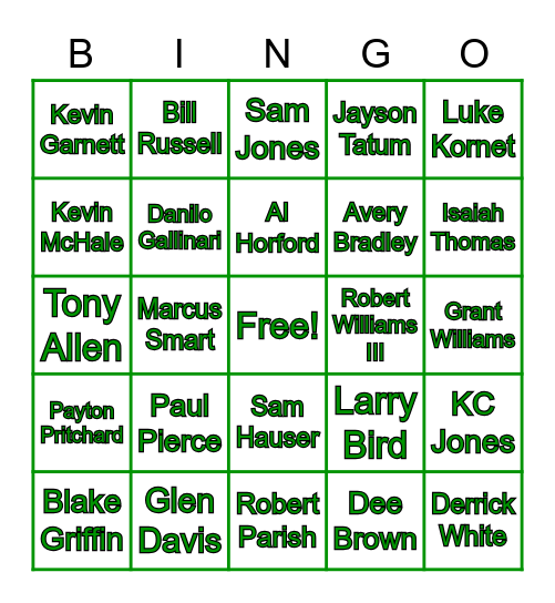 Boston Celtics Bingo Card