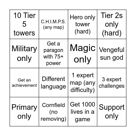 BTD 6 Bingo Card