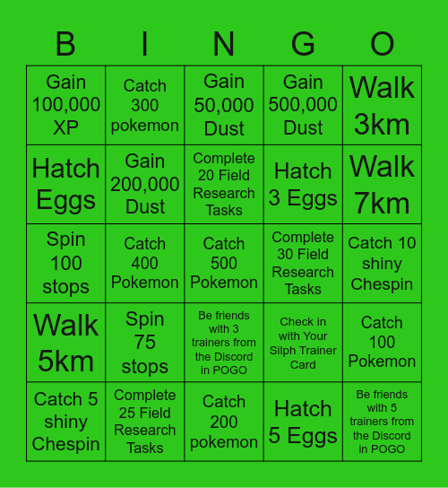 Mega PokéGo Seattle Chespin Community Day Bingo! Bingo Card