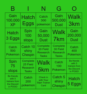 Mega PokéGo SeattlemChespin Community Day! Bingo Card