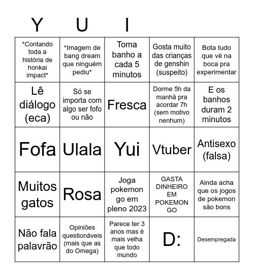 Yui Bingo Card