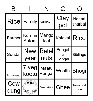Pongal Bingo Card