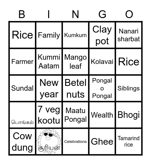 Pongal Bingo Card