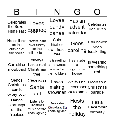 C&S Christmas Bingo Card