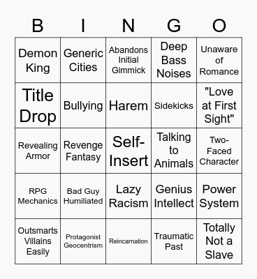Isekai Bingo Card