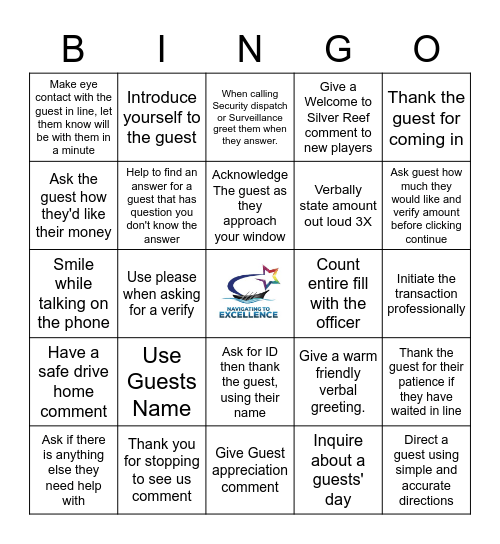 Cage Navigating to Excellence Blackout Bingo Card