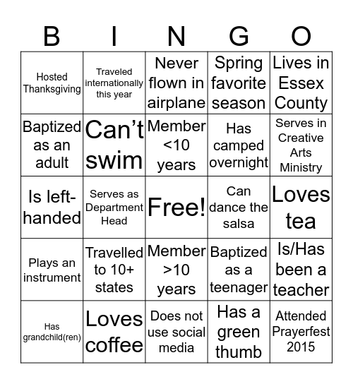 Diaconate Fellowship Bingo Card