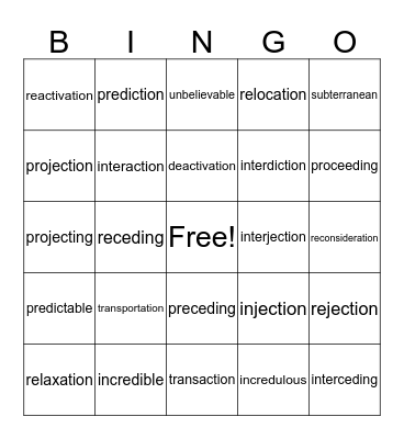 Morpheme Bingo Card