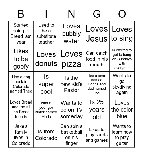 PIE THE GUY - JAKE… Bingo Card