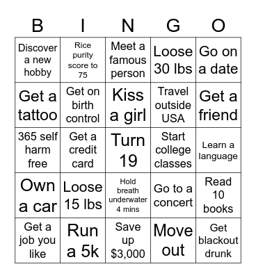 2023 Resolutions Bingo Card