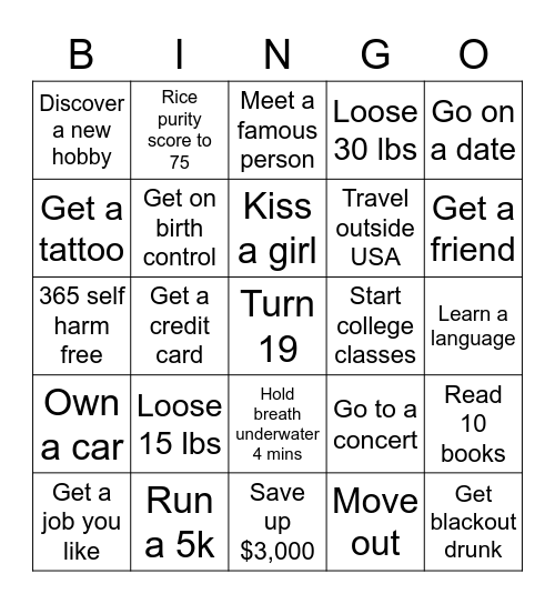 2023 Resolutions Bingo Card