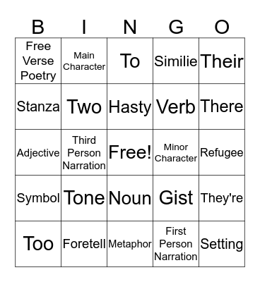 English 8 Bingo Card