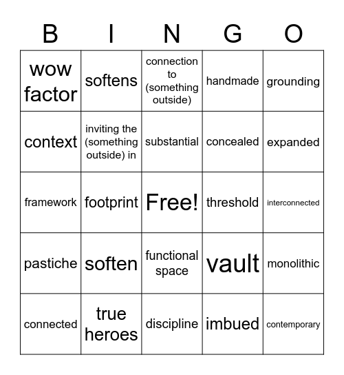 Architectural Youtube Bingo Card