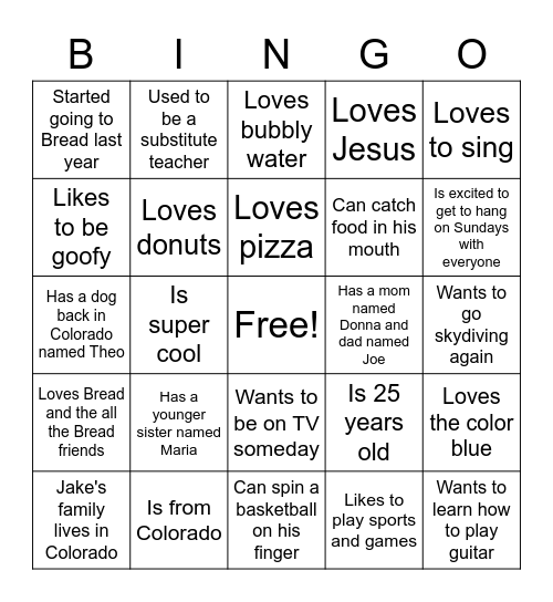 PIE THE GUY - JAKE… Bingo Card