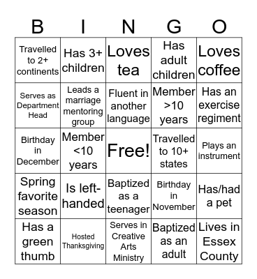 Diaconate Fellowship Bingo Card