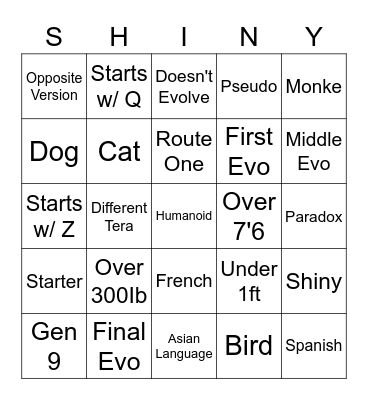 Pokemon Bingo Card