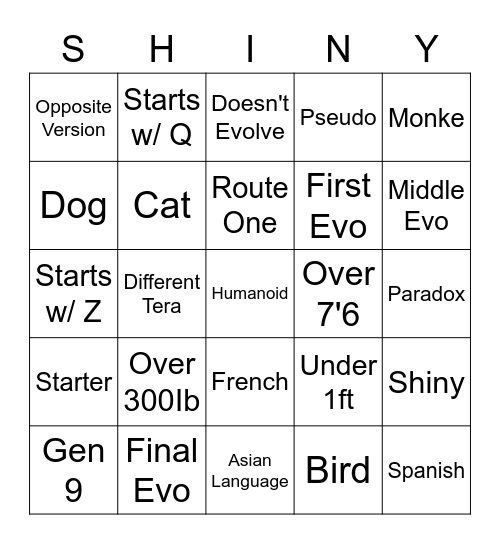 Pokemon Bingo Card