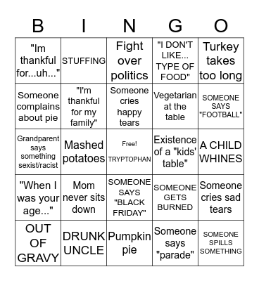 Thanksgiving Bingo Card