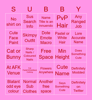 Subby Bingo Card