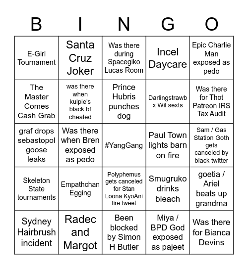 Right Wing Twitter Bingo Card